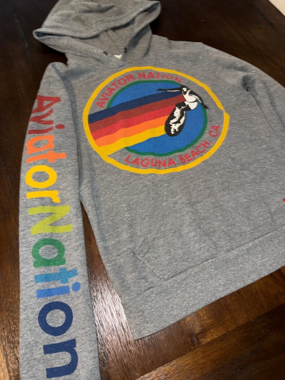 Aviator Nation Laguna Grey Hoodie with Rainbow Surf Logo XS - Picture 4 of 7